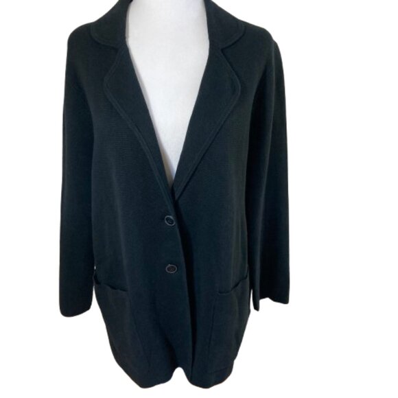 J. Crew Women's Soft Blazer Jacket, Black Cotton Knit Deep Pockets, size Medium - Picture 1 of 10